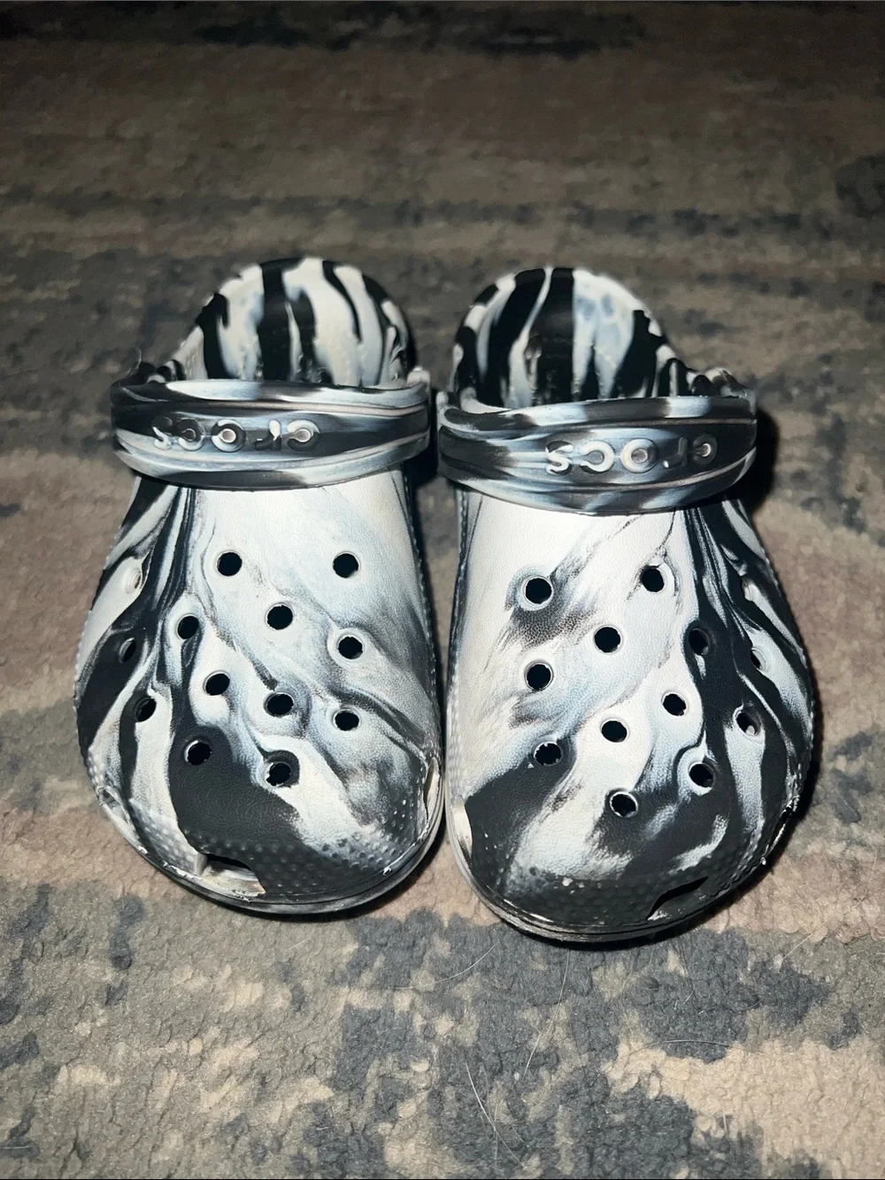 CROCS Kids Marble Black & White Clog Sandals